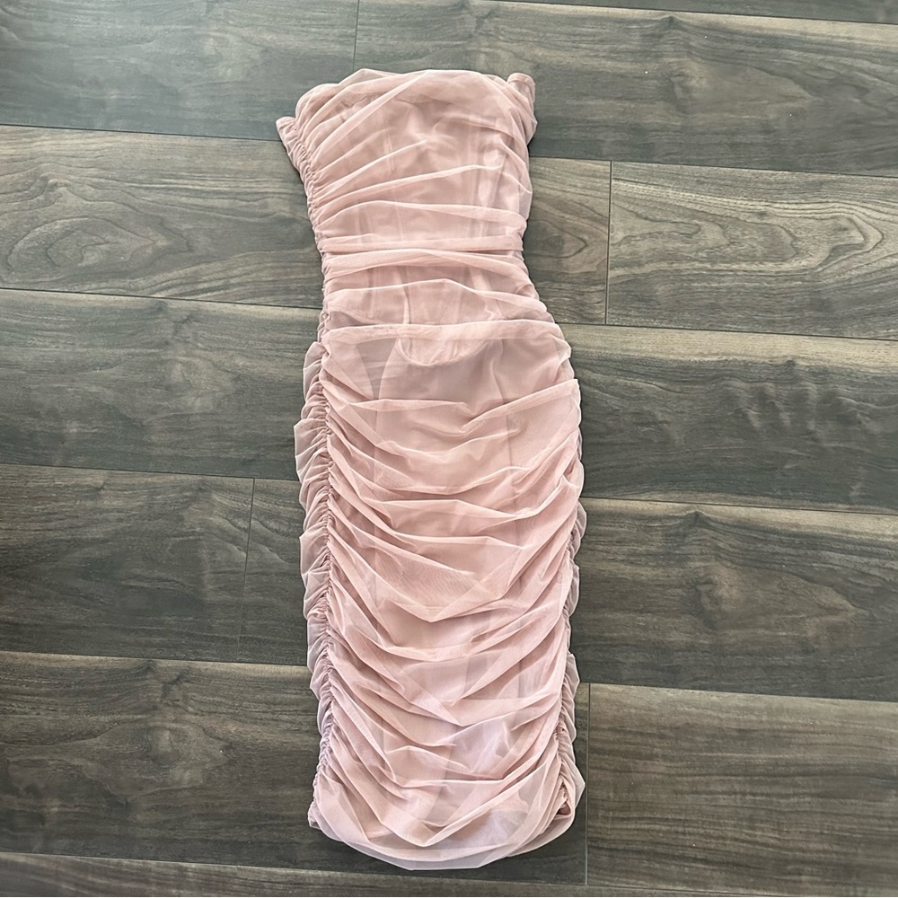 House of CB Julianna Blush Strapless Ruched Midi Dress - Picture 2 of 7